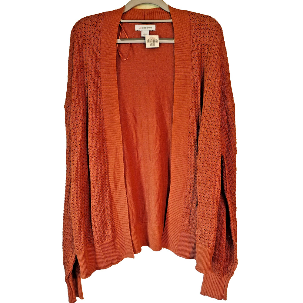 Liz Claiborne Cardigan Womens Large Rust Orange Open Front Lightweight NWT
